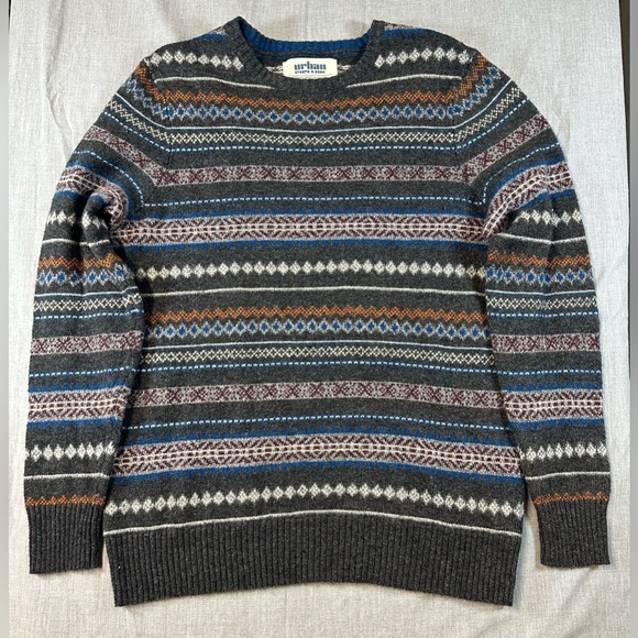 urban pipeline Other - Urban Pipeline Men's Striped Crewneck Sweater - Gray, Blue, Orange